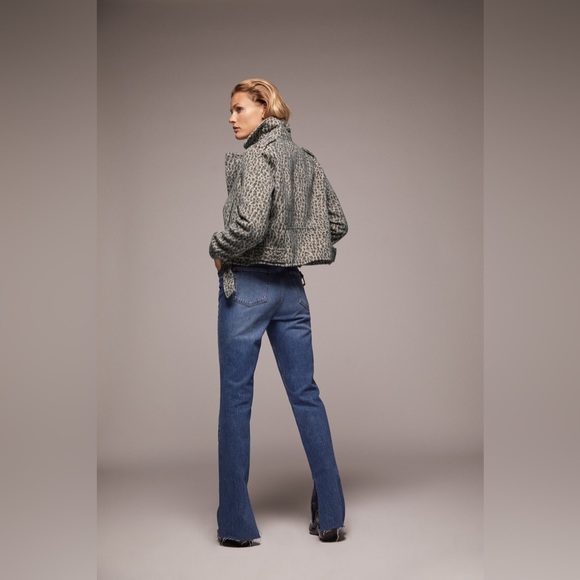 Zara Womens Wool Animal Print Asymmetrical Zip Belted Cropped Moto Jacket Size S - Picture 3 of 14